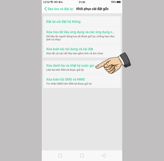 Chọn xóa danh bạ và nhật ký